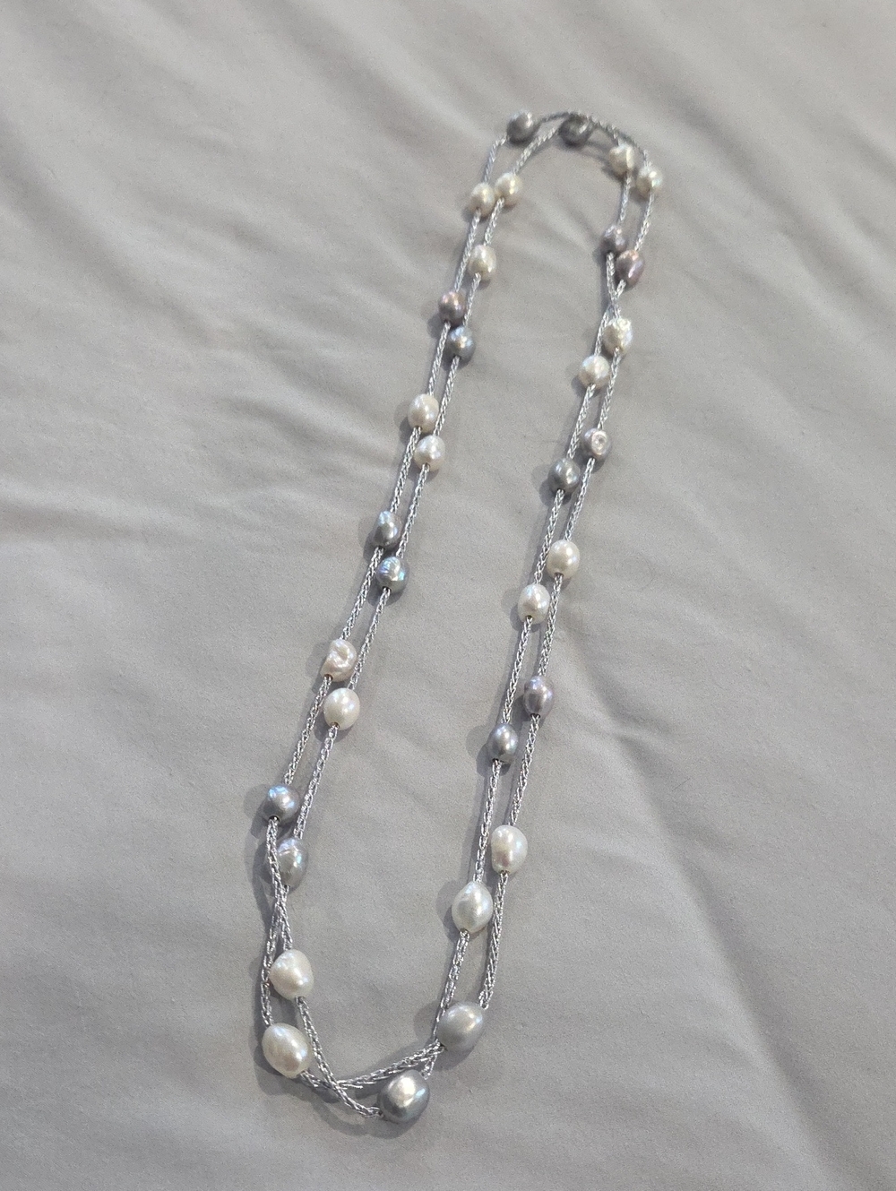 Freshwater Pearl Multi-Strand Necklace in White and Gray
